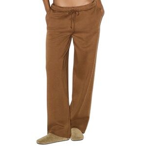 SKIMS Cotton Fleece Straight Leg Pant Bison Drawstring Lounge L NWT